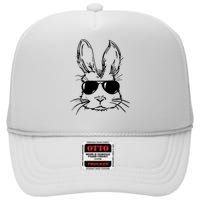 Bunny Face With Sunglasses For Men Easter Day High Crown Mesh Back Trucker Hat