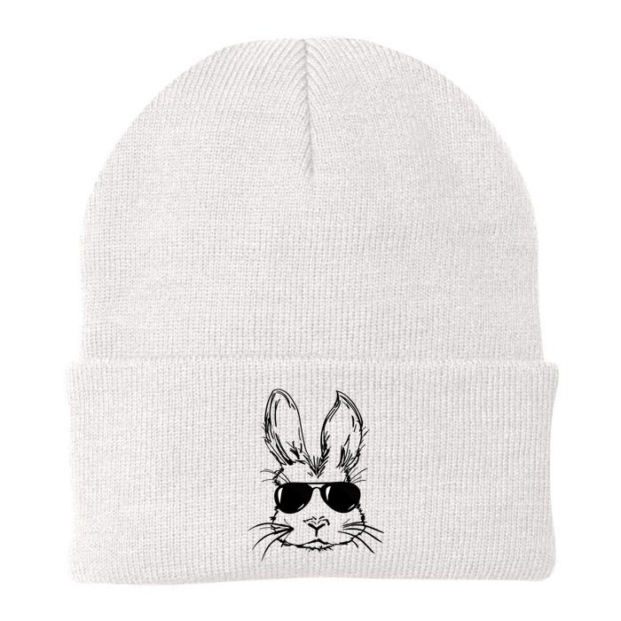 Bunny Face With Sunglasses For Men Easter Day Knit Cap Winter Beanie