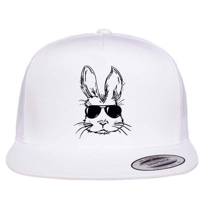 Bunny Face With Sunglasses For Men Easter Day Flat Bill Trucker Hat