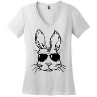 Bunny Face With Sunglasses For Men Easter Day Women's V-Neck T-Shirt