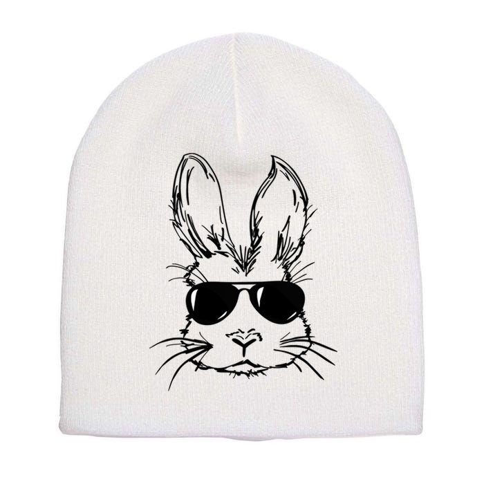 Bunny Face With Sunglasses For Men Easter Day Short Acrylic Beanie