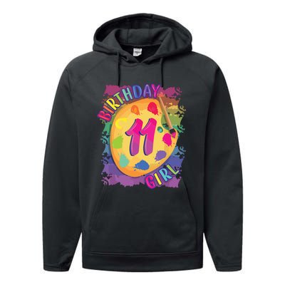 Birthday Girl 11 Year Old Art Painting Party 11th Birthday Performance Fleece Hoodie