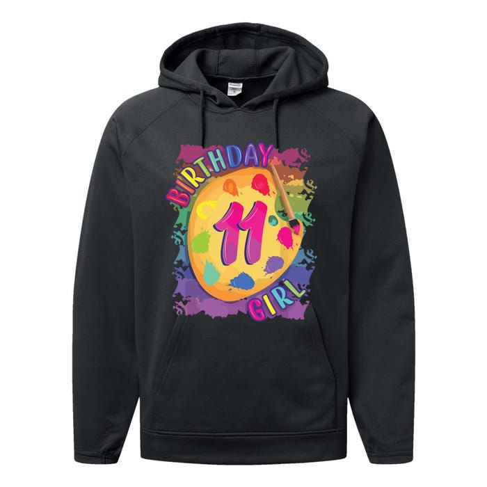 Birthday Girl 11 Year Old Art Painting Party 11th Birthday Performance Fleece Hoodie