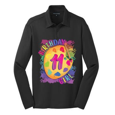 Birthday Girl 11 Year Old Art Painting Party 11th Birthday Silk Touch Performance Long Sleeve Polo