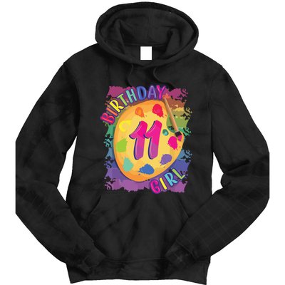 Birthday Girl 11 Year Old Art Painting Party 11th Birthday Tie Dye Hoodie