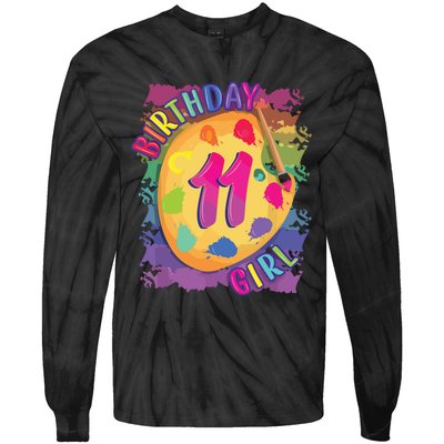 Birthday Girl 11 Year Old Art Painting Party 11th Birthday Tie-Dye Long Sleeve Shirt