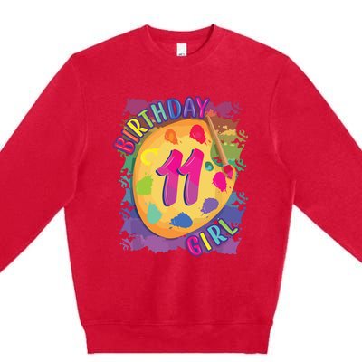 Birthday Girl 11 Year Old Art Painting Party 11th Birthday Premium Crewneck Sweatshirt