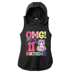 Birthday Girl 11 Years Old Cat Unicorn 11th Birthday Ladies PosiCharge Tri-Blend Wicking Draft Hoodie Tank