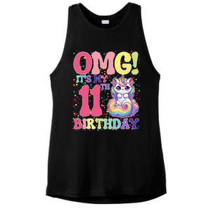 Birthday Girl 11 Years Old Cat Unicorn 11th Birthday Ladies PosiCharge Tri-Blend Wicking Tank