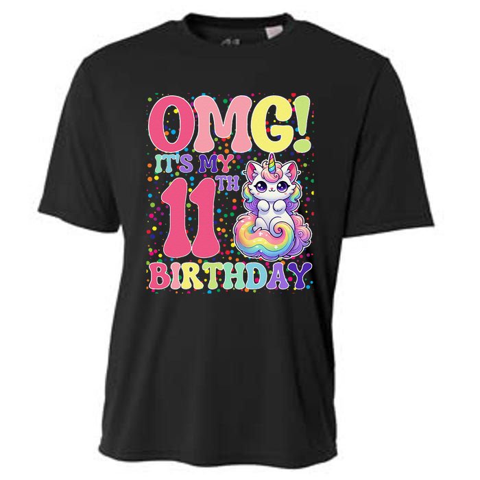 Birthday Girl 11 Years Old Cat Unicorn 11th Birthday Cooling Performance Crew T-Shirt