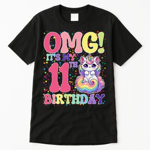 Birthday Girl 11 Years Old Cat Unicorn 11th Birthday Tall T-Shirt