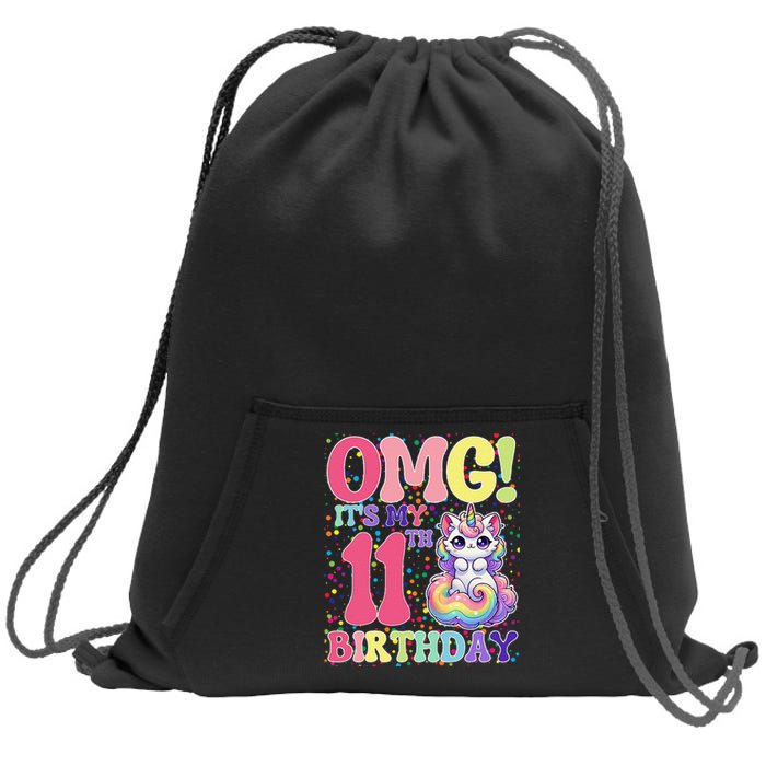 Birthday Girl 11 Years Old Cat Unicorn 11th Birthday Sweatshirt Cinch Pack Bag