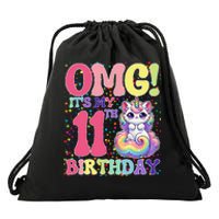 Birthday Girl 11 Years Old Cat Unicorn 11th Birthday Drawstring Bag