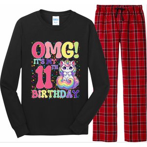 Birthday Girl 11 Years Old Cat Unicorn 11th Birthday Long Sleeve Pajama Set