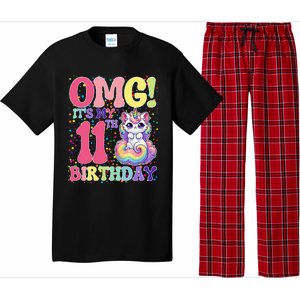 Birthday Girl 11 Years Old Cat Unicorn 11th Birthday Pajama Set