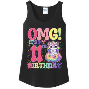 Birthday Girl 11 Years Old Cat Unicorn 11th Birthday Ladies Essential Tank