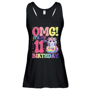 Birthday Girl 11 Years Old Cat Unicorn 11th Birthday Ladies Essential Flowy Tank