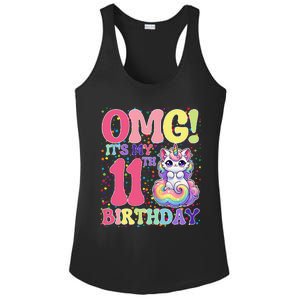 Birthday Girl 11 Years Old Cat Unicorn 11th Birthday Ladies PosiCharge Competitor Racerback Tank