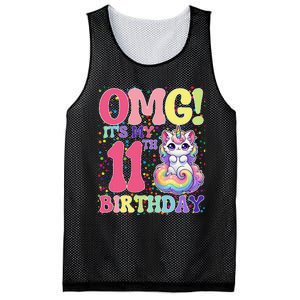 Birthday Girl 11 Years Old Cat Unicorn 11th Birthday Mesh Reversible Basketball Jersey Tank