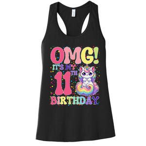 Birthday Girl 11 Years Old Cat Unicorn 11th Birthday Women's Racerback Tank