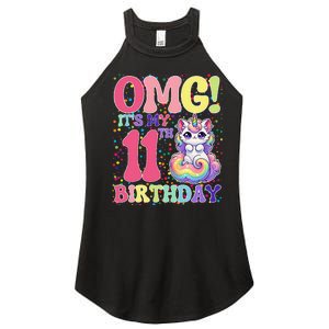 Birthday Girl 11 Years Old Cat Unicorn 11th Birthday Women's Perfect Tri Rocker Tank