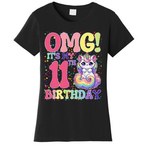 Birthday Girl 11 Years Old Cat Unicorn 11th Birthday Women's T-Shirt