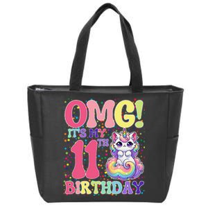 Birthday Girl 11 Years Old Cat Unicorn 11th Birthday Zip Tote Bag