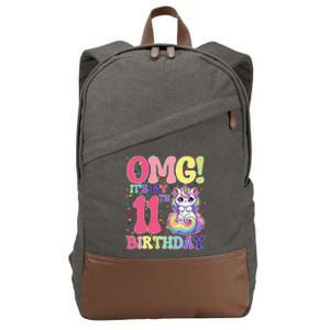 Birthday Girl 11 Years Old Cat Unicorn 11th Birthday Cotton Canvas Backpack