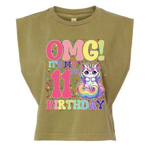 Birthday Girl 11 Years Old Cat Unicorn 11th Birthday Garment-Dyed Women's Muscle Tee