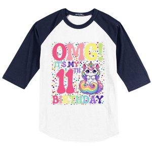 Birthday Girl 11 Years Old Cat Unicorn 11th Birthday Baseball Sleeve Shirt