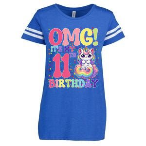 Birthday Girl 11 Years Old Cat Unicorn 11th Birthday Enza Ladies Jersey Football T-Shirt