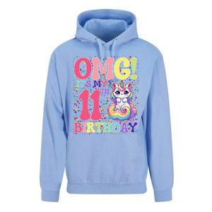 Birthday Girl 11 Years Old Cat Unicorn 11th Birthday Unisex Surf Hoodie