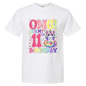 Birthday Girl 11 Years Old Cat Unicorn 11th Birthday Garment-Dyed Heavyweight T-Shirt