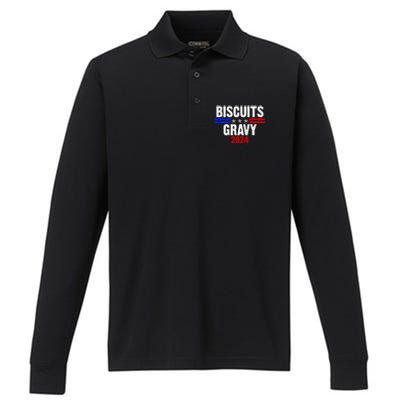 Biscuits Gravy 2024 Presidential Election Food Breakfast Performance Long Sleeve Polo