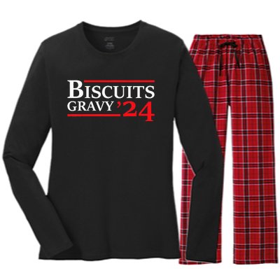 Biscuits Gravy 2024 Presidential Election Food Breakfast Women's Long Sleeve Flannel Pajama Set 