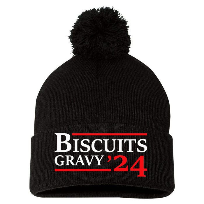 Biscuits Gravy 2024 Presidential Election Food Breakfast Pom Pom 12in Knit Beanie