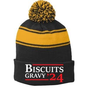 Biscuits Gravy 2024 Presidential Election Food Breakfast Stripe Pom Pom Beanie