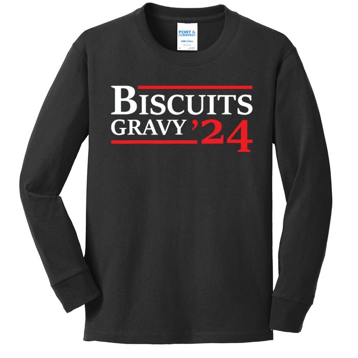 Biscuits Gravy 2024 Presidential Election Food Breakfast Kids Long Sleeve Shirt