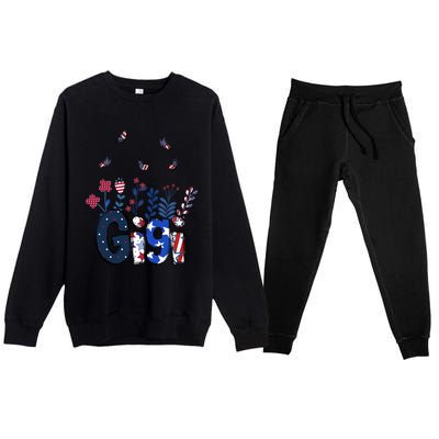 Butterflies Gigi 4th Of July Happy Usa Independence Christm Cool Gift Premium Crewneck Sweatsuit Set