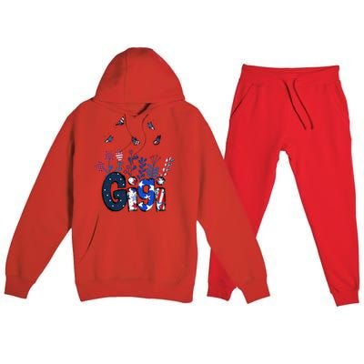 Butterflies Gigi 4th Of July Happy Usa Independence Christm Cool Gift Premium Hooded Sweatsuit Set