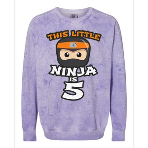 Boy Girl 5th Birthday This Little Ninja Is 5 Years Old Bday Colorblast Crewneck Sweatshirt