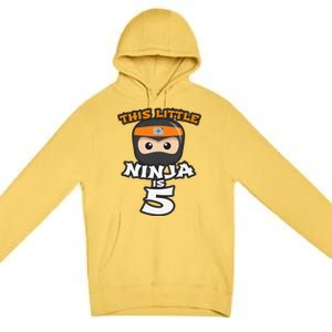 Boy Girl 5th Birthday This Little Ninja Is 5 Years Old Bday Premium Pullover Hoodie