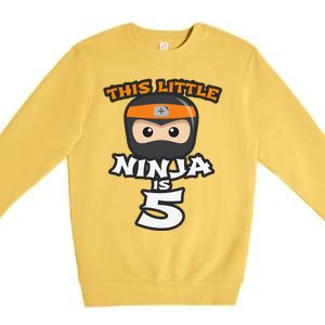 Boy Girl 5th Birthday This Little Ninja Is 5 Years Old Bday Premium Crewneck Sweatshirt