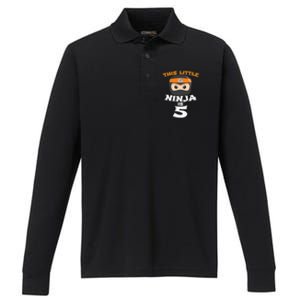 Boy Girl 5th Birthday This Little Ninja Is 5 Years Old Bday Performance Long Sleeve Polo