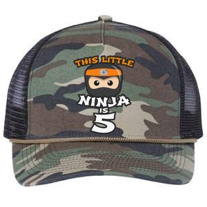 Boy Girl 5th Birthday This Little Ninja Is 5 Years Old Bday Retro Rope Trucker Hat Cap