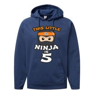 Boy Girl 5th Birthday This Little Ninja Is 5 Years Old Bday Performance Fleece Hoodie