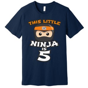 Boy Girl 5th Birthday This Little Ninja Is 5 Years Old Bday Premium T-Shirt