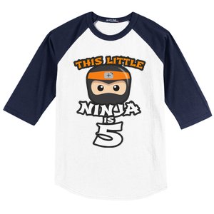 Boy Girl 5th Birthday This Little Ninja Is 5 Years Old Bday Baseball Sleeve Shirt