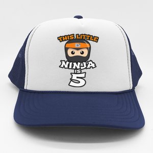 Boy Girl 5th Birthday This Little Ninja Is 5 Years Old Bday Trucker Hat