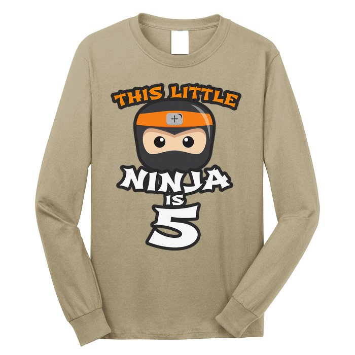 Boy Girl 5th Birthday This Little Ninja Is 5 Years Old Bday Long Sleeve Shirt